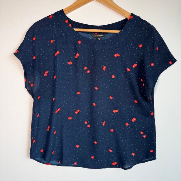 Banana Republic Tops - Banana Republic Dainty Floral Top Blouse Small Petite Navy Blue Dot Career Work
